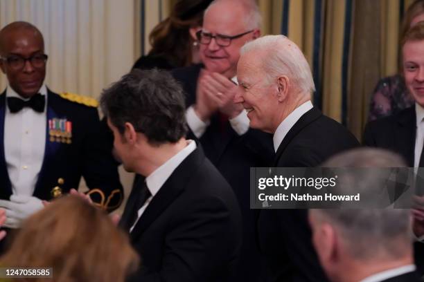 President Joe Biden is greeted by the nation's governors during a black-tie dinner in the State Dinning Room at the White House on February 11, 2023...