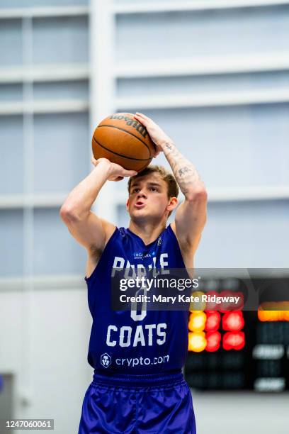 Mac McClung of the Delaware Blue Coats shoots a free throw during a game against the Wisconsin Herd on February 11, 2023 at Chase Fieldhouse in...