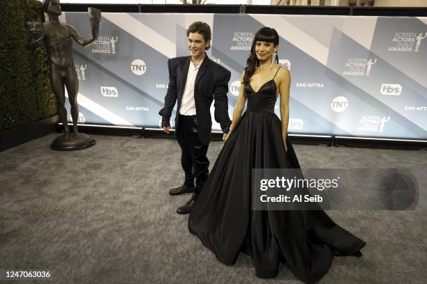 January 19, 2020 Casey Thomas Brown and Jenna Lyng Adams arriving at the 26th Screen Actors Guild Awards at the Los Angeles Shrine Auditorium and...