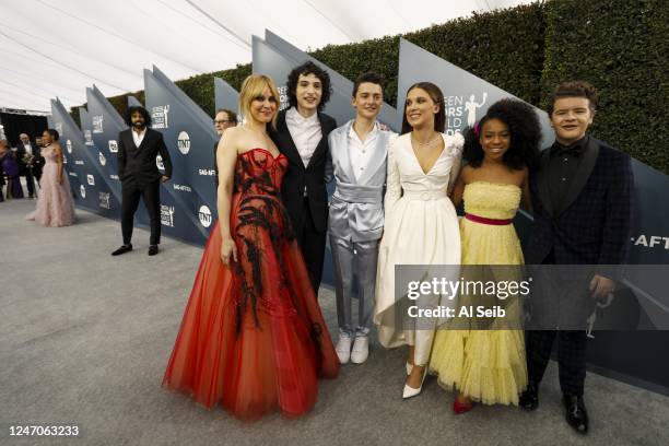 January 19, 2020 The cast of Stranger Things arriving at the 26th Screen Actors Guild Awards at the Los Angeles Shrine Auditorium and Expo Hall on...