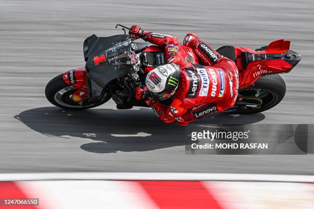 Ducati Lenovo's Italian rider Francesco Bagnaia takes a corner during the last day of the pre-season MotoGP winter test at the Sepang International...