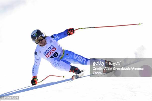 Jared Goldberg of Team United States competes during the FIS Alpine World Cup Championships Men's Downhill on February 12, 2023 in Courchevel...