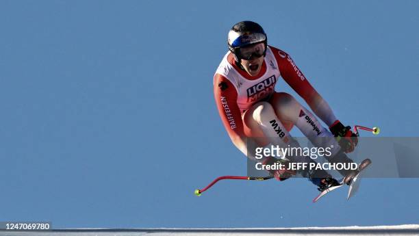 Switzerland's Marco Odermatt competes during the Men's Downhill event of the FIS Alpine Ski World Championship 2023 in Courchevel, French Alps, on...
