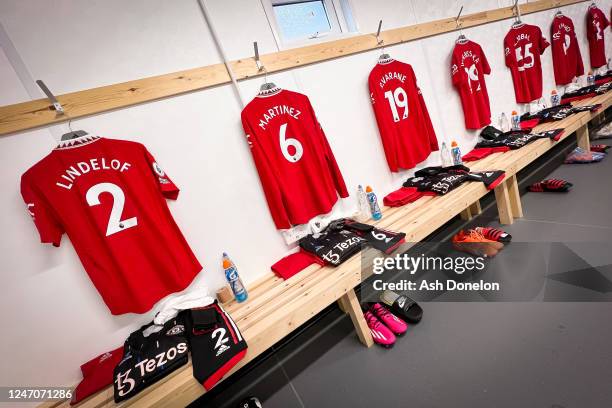 General View of the away dressing room prior to the Premier League match between Leeds United and Manchester United at Elland Road on February 12,...