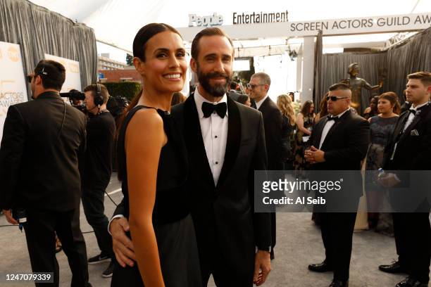 January 27, 2019- Joseph Fiennes and his wife Maria Dolores Dieguez arriving at the 25th Screen Actors Guild Awards at the Los Angeles Shrine...