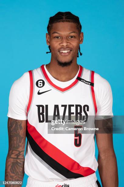 Cam Reddish of the Portland Trail Blazers poses for a head shot on February 11, 2022 at the MODA Center in Portland, Oregon. NOTE TO USER: User...