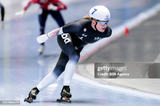 Claudia Pechstein of Germany competing on the Women's B Group Mass Start Semi-Final during the ISU Speed Skating World Cup 5 on February 12, 2023 in...