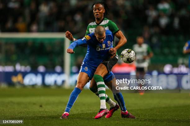 Sporting's Portuguese forward Youssef Chermiti vies with FC Porto's Portuguese defender Pepe during the Portuguese League football match between...