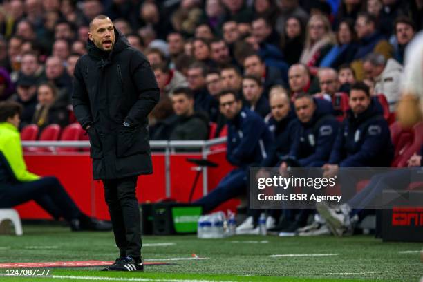 Head Coach John Heitinga of Ajax during the Dutch Eredivisie match between Ajax and RKC Waalwijk at Johan Cruyff ArenA on February 12, 2023 in...