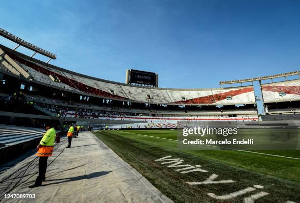 General view of Estadio Mas Monumental Antonio Vespucio Liberti before a match between River Plate and Argentinos Juniors as part of Liga Profesional...