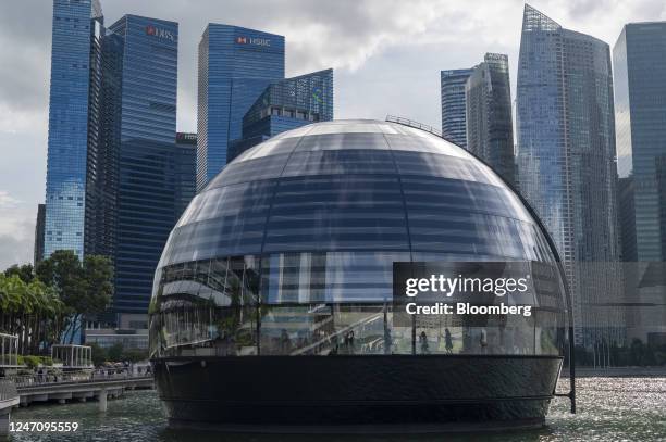 An Apple Inc. Store at the Marina Bay Sands waterfront promenade in Singapore, on Saturday, Feb. 11, 2023. Singapore will report the budget for the...