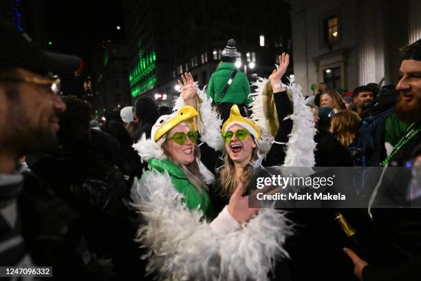 Philadelphia Eagles fans gather on Broad Street after their team lost Super Bowl LVII on February 12, 2023 in Philadelphia, Pennsylvania. The...