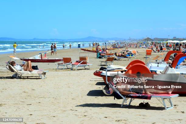 People visit Rimini beach on June 02, 2020 in Bologna, Italy. Many Italian businesses have been allowed to reopen, after more than two months of a...