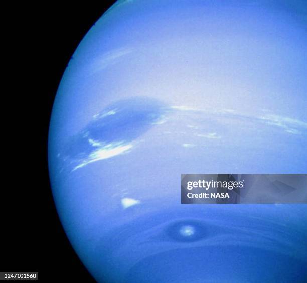 This NASA Voyager 2 image released 21 August, 2001 shows that the planet Neptune has spots. The Solar System's outermost gas giant shows a nearly...