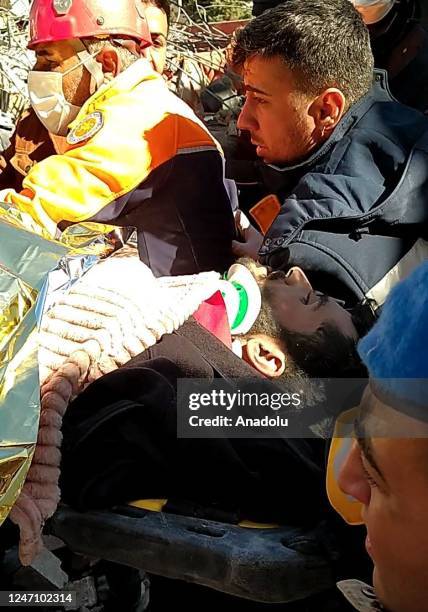 Year-old Bunyamin Idaci is rescued under the rubble of a collapsed building 177 hours after 7.7 and 7.6 magnitude earthquakes hit multiple provinces...