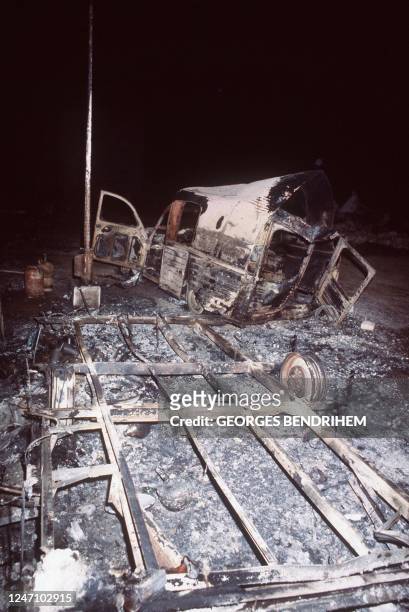 View dated 12 July 1978 of a burnt out camping car of "Los Alfaques" campsite devastated at 03 pm 11 July 1978 by a propane gas explosion after a...