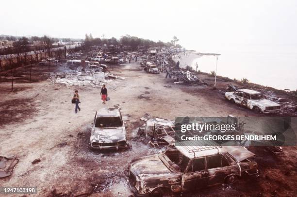 Partial view dated 12 July 1978 of "Los Alfaques" campsite devastated at 03 pm 11 July 1978 by a propane gas explosion after a truck loaded with 43...