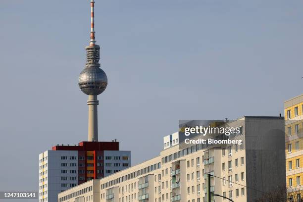 The Berlin TV tower beyond apartment blocks in the Mitte district in Berlin, Germany, on Thursday, Feb. 9, 2023. Berlins new tech recruits are being...