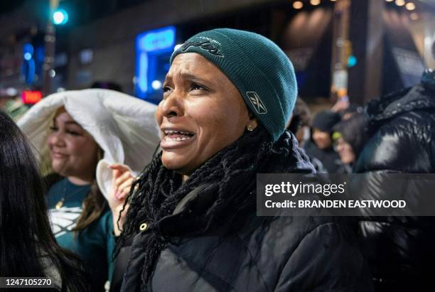 Philadelphia Eagles fans react after their team lost in Super Bowl LVII on February 12, 2023 in Philadelphia, Pennsylvania.
