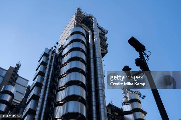 Surveillance camera outside the Lloyds Building in the City of London on 7th February 2023 in London, United Kingdom. Closed-circuit television or...