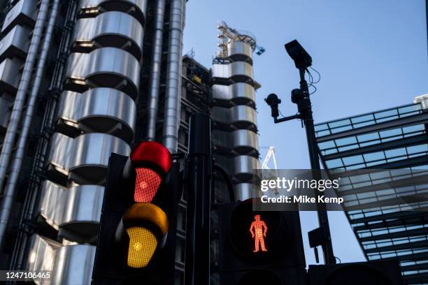 Surveillance camera outside the Lloyds Building in the City of London on 7th February 2023 in London, United Kingdom. Closed-circuit television or...