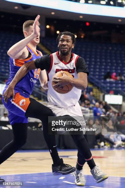 Kadeem Jack of the Sioux Falls Skyforce drives to the basket during the game against the Westchester Knicks on February 10, 2023 in Bridgeport, CT....
