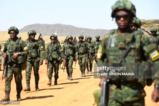 Rwandan Armed Forces soldiers seen during training at the Justified Accord multinational training exercise at the Kenya school of infantry in Isiolo...