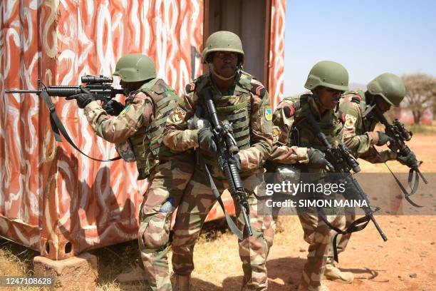 Djibouti Armed Forces soldiers are seen during urban operation and patrol formation training at the Justified Accord multinational training exercise...