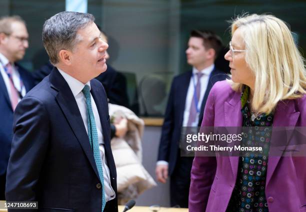 Irish Minister for Public Expenditure and Reform, President of the Eurogroup Paschal Donohoe is talking with the Dutch Minister of Finance, Sigrid...