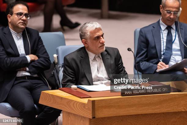 Amir Saeid Iravani, Permanent Representative of the Islamic Republic of Iran attends the Security Council meeting on the situation in the Middle East...