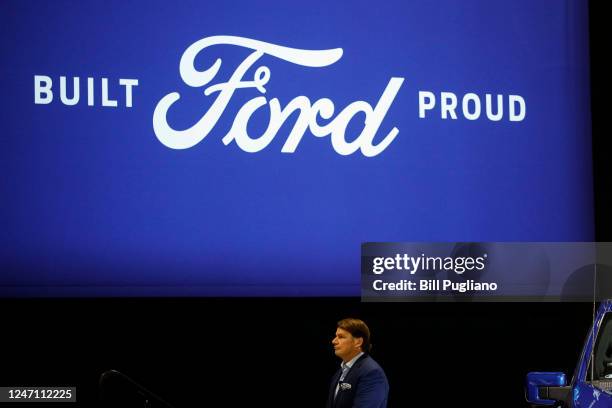 Ford CEO Jim Farley waits to announce at a press conference that Ford Motor Company will be partnering with the worlds largest battery company, a...