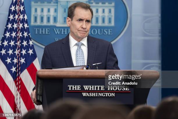 National Security Council Coordinator Admiral John Kirby speaks at a White House Press Briefing following the U.S. Downing of a number of...