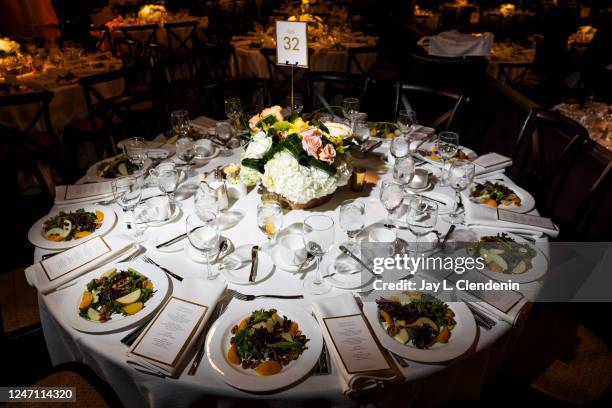 Beverly Hills, CA A dining table at the 95th Academy Awards Nominees Luncheon at the Beverly Hilton , in Beverly Hills, CA, Monday, Feb. 13, 2023....