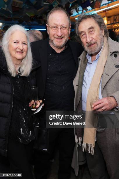 Jenny De Yong, Dan Patterson and Howard Jacobson attend the press night after party for "Winner's Curse" at The Park Theatre on February 13, 2023 in...