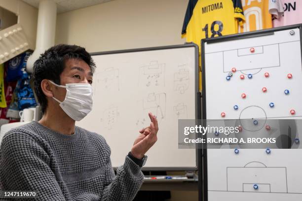 This photo taken on February 10, 2023 shows Masaaki Koido, an associate professor at Japan's University of Tsukuba, speaking about his former student...