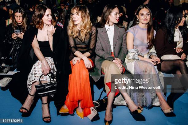 Claire Foy, Suki Waterhouse, Claudia Sulewski and Maddie Ziegler in the front row at Tory Burch Fall 2023 Ready To Wear Fashion Show on February 13,...