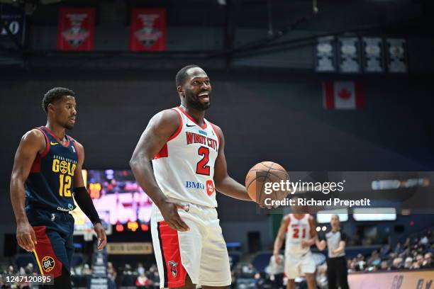 February 13: Jeremy Pargo of the Windy City Bulls smiles during the game against Grand Rapids Gold on February 13, 2023 at the Van Andel Arena in...