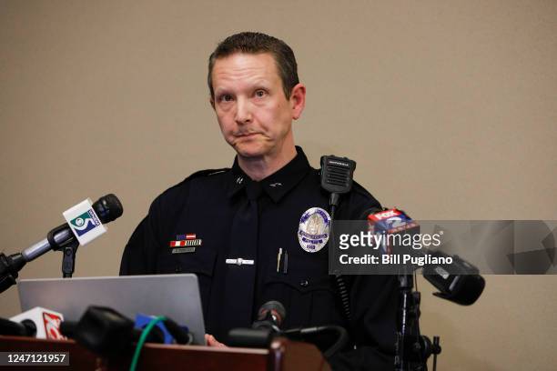 Lansing interim Police Deputy Chief Chris Rozman holds a news conference following an active shooter situation on the campus of Michigan State...