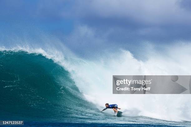 Matthew McGillivray of South Africa surfs in Heat 1 of the Opening Round at the Hurley Pro Sunset Beach on February 13, 2023 at Oahu, Hawaii.