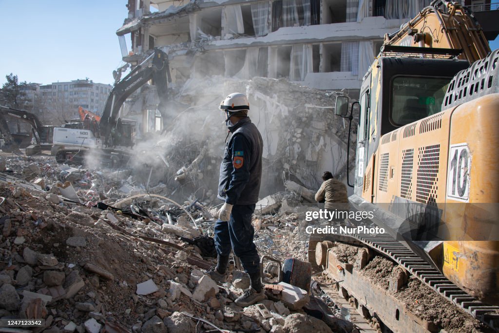 On 13 February 2023, search crews continued to dig through the rubble ...