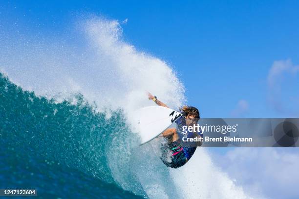 Liam O'Brien of Australia surfs in Heat 6 of the Opening Round at the Hurley Pro Sunset Beach on February 13, 2023 at Oahu, Hawaii.