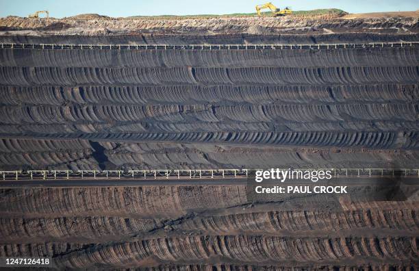 Australia-Environment-Climate Large excavators are dwarfed by the face of the Loy Yang Open Cut coal mine in the Latrobe Valley, 150km east of...