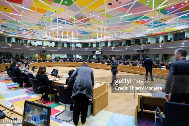 Finance Ministers attend an EU EcoFin Ministers meeting in the Europa, the EU Council headquarter on February 14, 2023 in Brussels, Belgium. The...