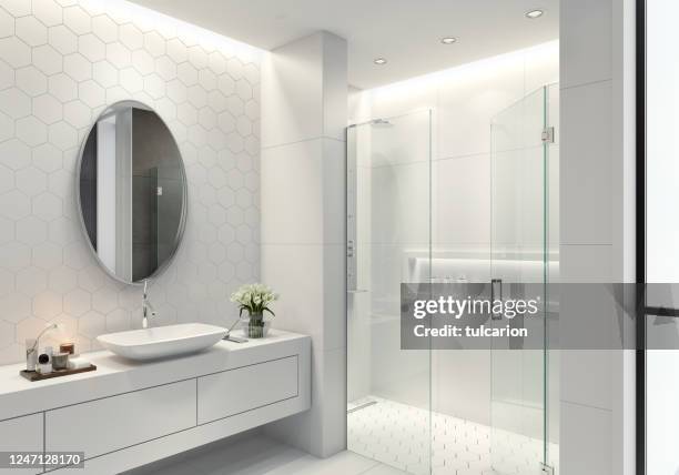 modernes minimalistisches badezimmer - bathroom tiles stock-fotos und bilder