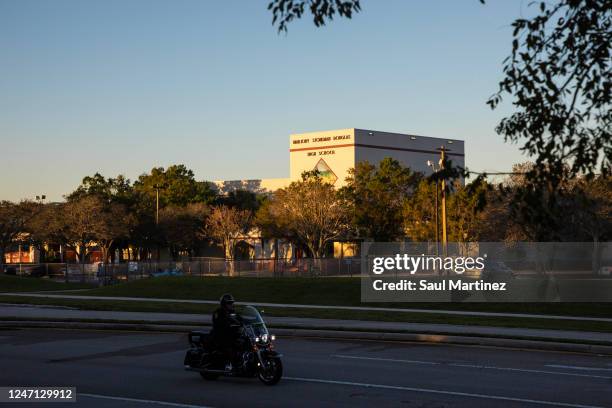 General view of Marjory Stoneman Douglas High School on February 14, 2023 in Parkland, Florida. Today marks the 5th anniversary of the school...