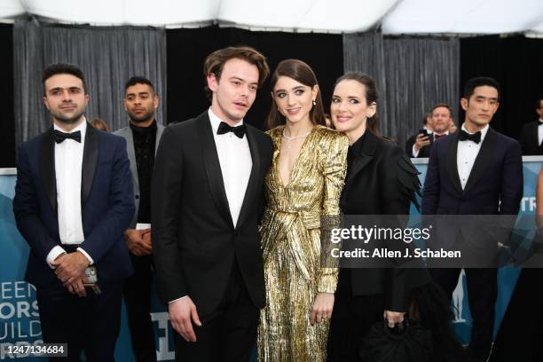 January 19, 2020: Charlie Heaton, Natalia Dyer, and Winona Ryder arriving at the 26th Screen Actors Guild Awards at the Los Angeles Shrine Auditorium...