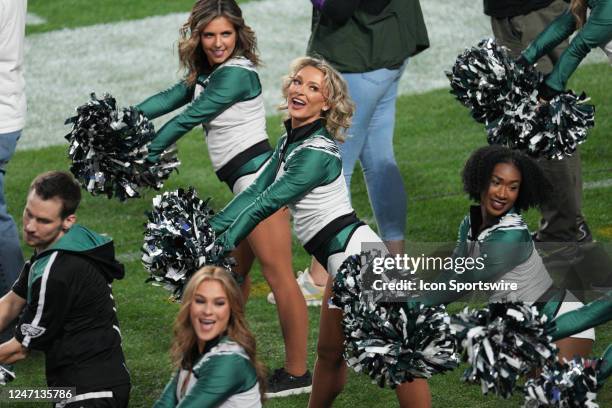 Philadelphia Eagles cheerleaders perform during Super Bowl LVII between the Kansas City Chiefs and the Philadelphia Eagles on February 12, 2023 at...
