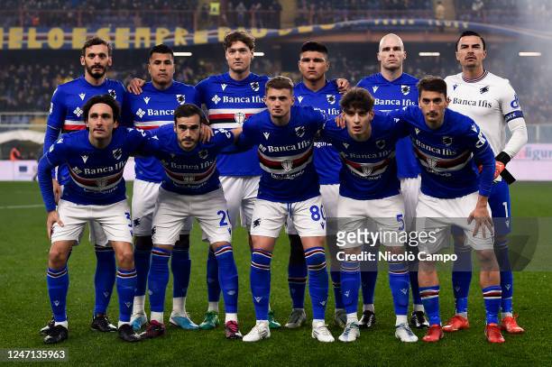 Players of UC Sampdoria pose for a team photo prior to the Serie A football match between UC Sampdoria and FC Internazionale. The match ended 0-0 tie.