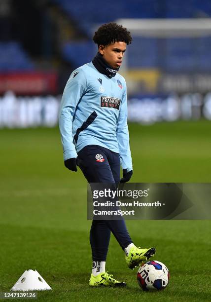 Bolton Wanderers' Shola Shoretire warms up during the Sky Bet League One between Bolton Wanderers and Milton Keynes Dons at University of Bolton...