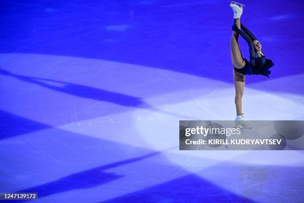 Russia's figure skater Kamila Valieva takes part in a show at the CSKA arena in Moscow on February 14, 2023. - Russian figure skating prodigy Kamila...